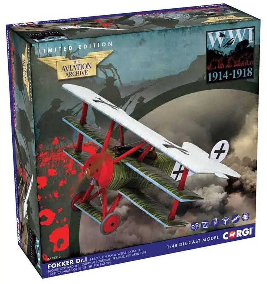Corgi Fokker Dr.1 Triplane - Last Red Baron 1:48 Die-Cast Airplane Aa38312 1