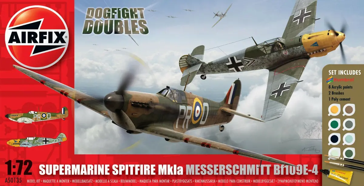 Airfix Dogfight Spitfire Mkia Vs Messerschmitt Bf109e-4 1:72 Model Planes A50135 - Sale 1