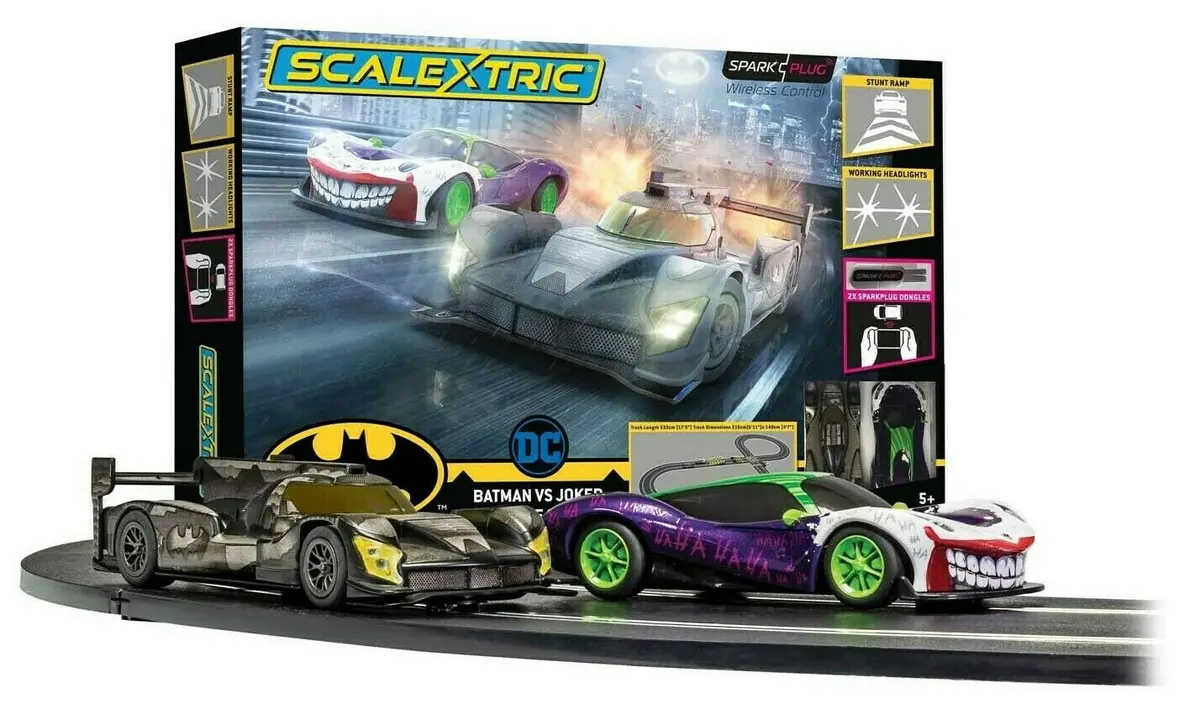 Scalextric Batman Vs Joker Spark Plug App Control 1:32 Slot Car Race Set C1415t 1