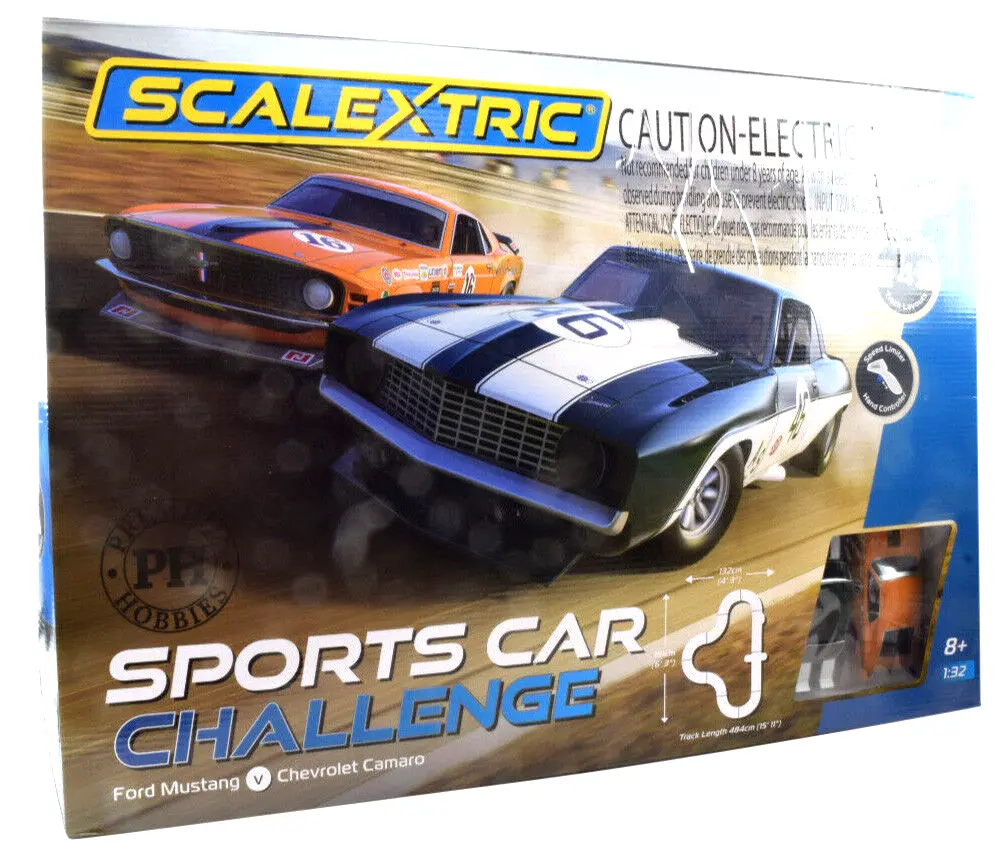 Scalextric Sports Car Challenge - Mustang / Camaro 1:32 Slot Car Race Set C1445t 1