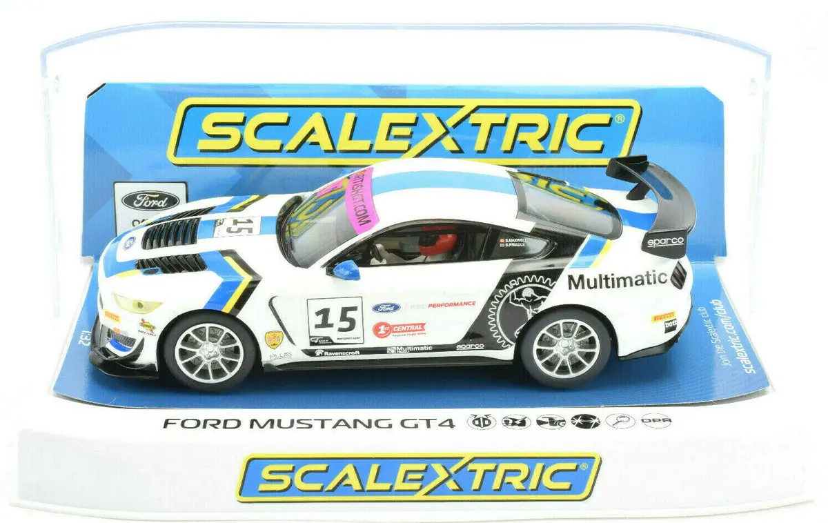 Scalextric "Multimatic" Ford Mustang Gt4 Dpr W/ Lights 1/32 Slot Car C4173 1