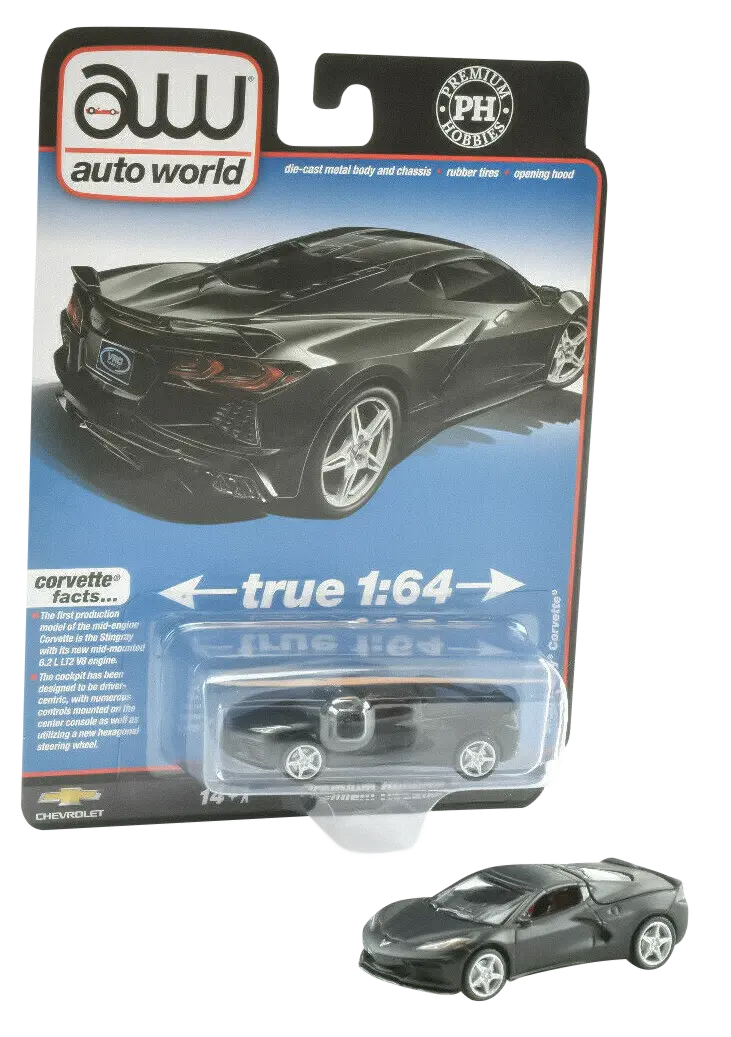 Auto World X Premium Hobbies Matte Black 2020 Chevrolet Corvette C8 1:64 Diecast Car Cp7812 1