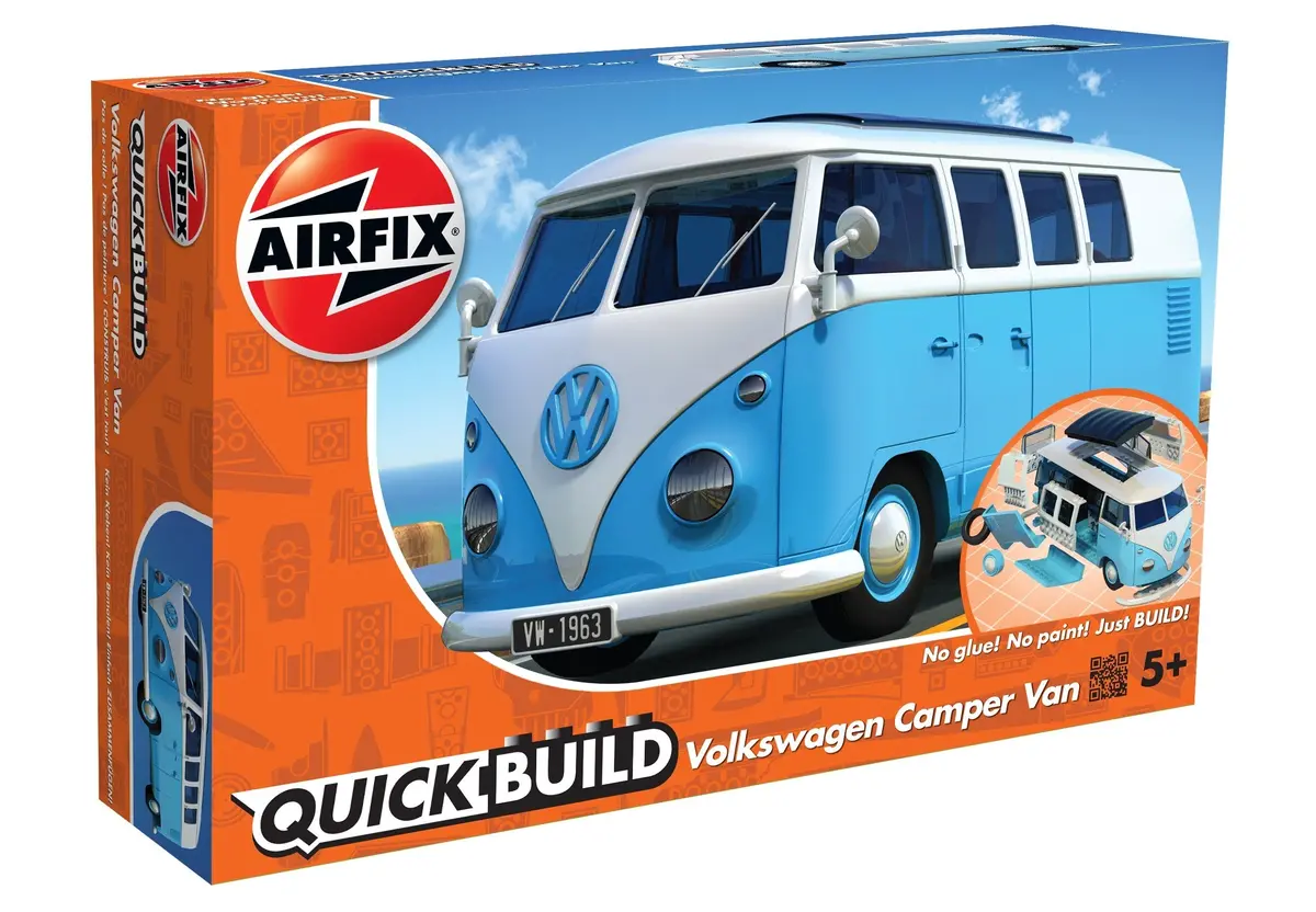 Airfix Quick Build Light Blue Volkswagen Vw Camper Van Plastic Model Kit J6024 1